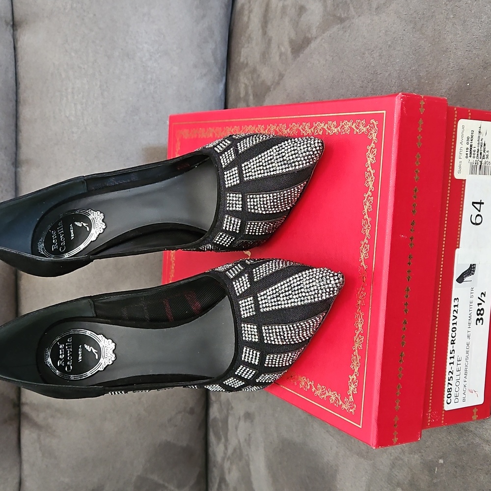 Rene Caovilla 38 1/2 Black/Silver Pumps